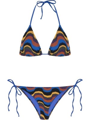 Aquella Renkli Triko Üçgen Bikini Takım Çok Renkli Kadınlar İçin Şık Desenli Plaj Modası