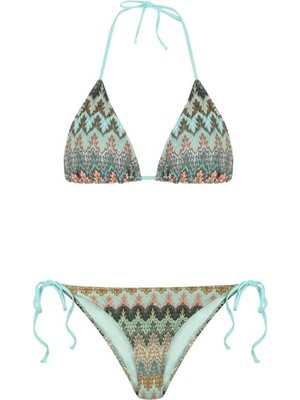 Renkli Triko Üçgen Bikini Takım