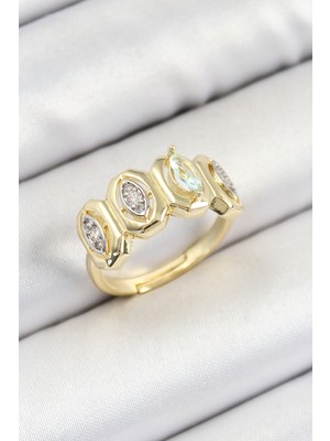 Pirinç Zirkon Taşlı Damla Model Gold Renk Kadın Yüzük