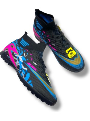 Çoraplı Halısaha Ayakkabı Siyah Fuşya Desenli