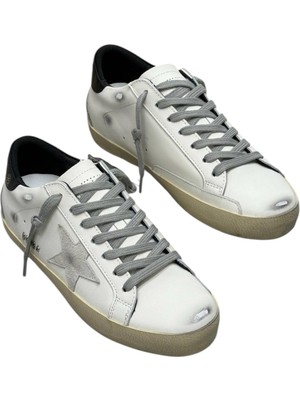 Golden Goose Super - Star White Leather - Grey Star Black Heel - Erkek Sneakers Ayakkabı