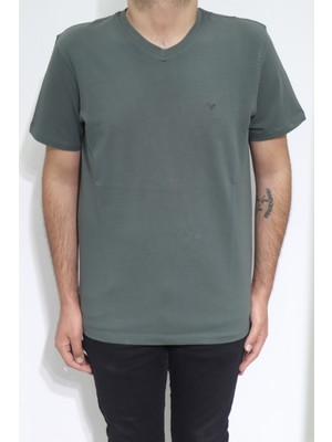 Santa Fistan Store Erkek Düz Spor Kesim Rahat Kalıp V Yaka T-Shirt