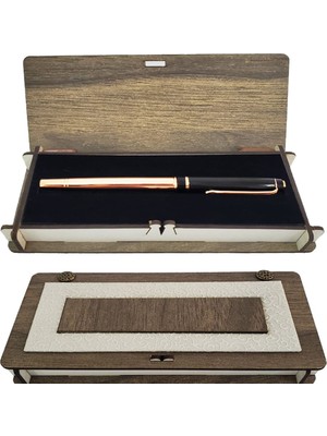 Büro Ev Ofis Hediyesi Için Ahşap Deri Kutulu Bakır Renk Roller Kalem