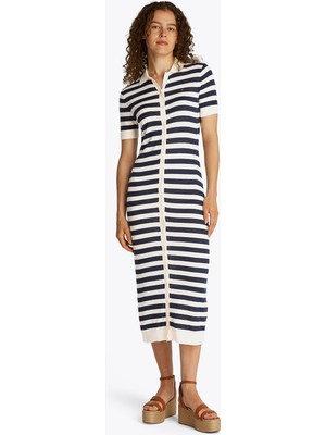 Tommy Hilfiger Yuvarlak Yaka Beyaz Midi Kadın Elbise WW0WW445290FC