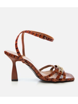 Hotiç 01SAH310190A370 KADIN Deri Taba Kroko Desenli Topuklu Sandalet