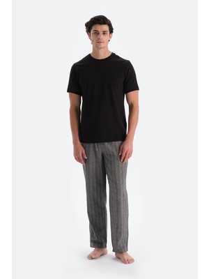 Gri Çizgili Dokuma Pijama Altı