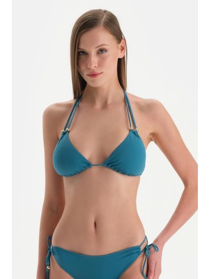 Petrol Mavi Üçgen Bikini Üst