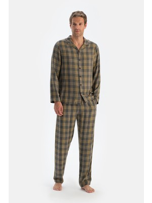 Füme Ekoseli Dokuma Viskon Pantolon Pijama Altı