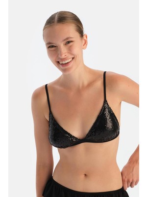 Siyah Payetli Üçgen Form Bralet