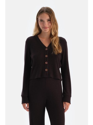 Koyu Kahve Kaşkorse Düğmeli Hırka