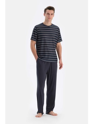 Multicolor Bisiklet Yaka Kısa Kollu Tişört Pantolon Pijama Takımı