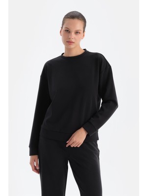 Siyah Basıc Modal Sweatshırt