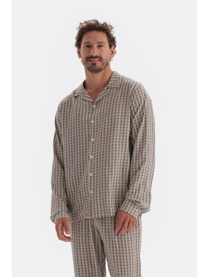 Multicolor Mıkroprınt Baskılı Gömlek Pijama Üstü