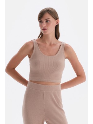Açık Kahve Kalın Askılı Crop Atlet
