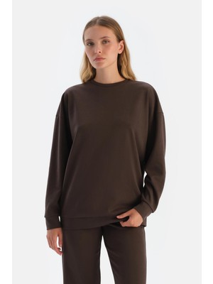 Koyu Kahve Basıc Modal Sweatshırt