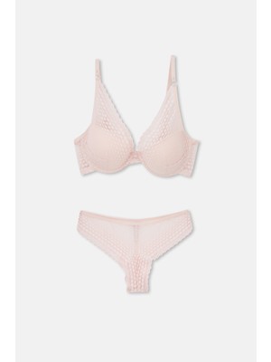 Eros Pembe Gınger Dantel Boş Cup Sütyen Tk. 90B Kadın İç Giyim Nefes Alabilir Kumaş ve Günlük Kullanıma Uygun