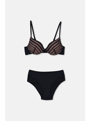 Eros ERSK1130 Ivy Yarı Dolgulu Sütyen Pudra Renkli Çizgi Detaylı Kadın Takım Seti