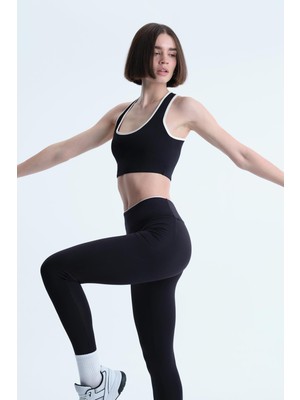 Siyah Dagi Active Kadın Biye Detaylı Sporcu Sütyeni