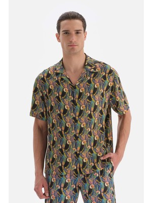 Siyah - Yeşil Desenli Gömlek