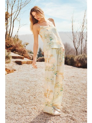 Su Yeşili Su I Baskılı Viskon Pantolon Pijama Altı