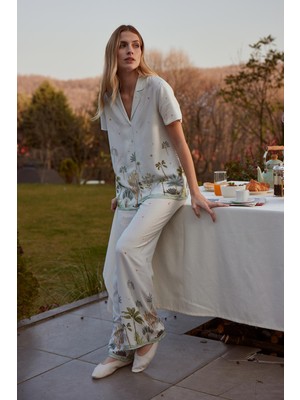 Su Yeşili Su I Baskılı Dokuma Viskon Pijama Altı