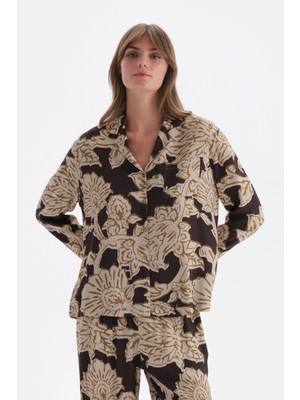Multicolor Metraj Baskılı Dokuma Gömlek Pijama Üstü