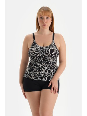 Beyaz-Siyah Korseli Toparlayıcı Tankini Üst