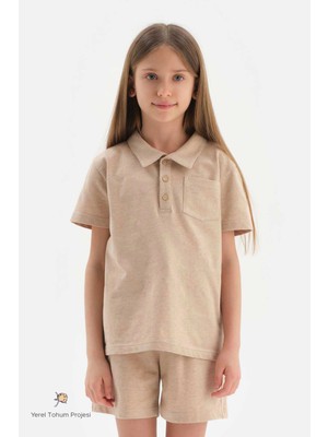 Dagi Kahverengi Doğal Renkli Polo Yaka Unısex Tişört