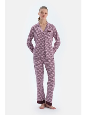 Multicolor Geometrik Metraj Baskılı Penye Modal Gömlek Pantolon Pijama Takımı