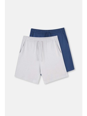 Gri-Indigo Indıgo- Pamuk Modal Ikili Örme Şort