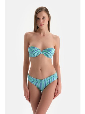 Beyaz-Lacivert Straplez Balenli Bikini Üst