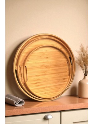 Digithome Bambu 3'lü Yuvarlak Sığ Tepsi - THN76060