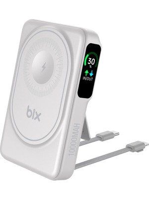 Bix TPB16 10.000 Mah OLED Ekranlı Manyetik Kablosuz Powerbank 20W Pd Hızlı Şarj ve 15W Magsafe Beyaz