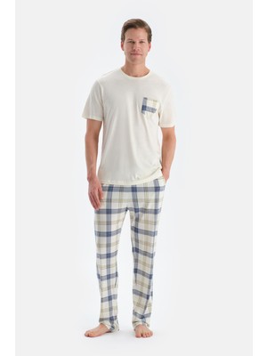 Açık Sarı Cep Detaylı Kısa Kollu Tişört Pantolon Pijama Takımı