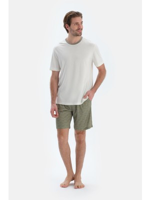 Ekru Kısa Kollu Tişört Şort Pijama Takımı