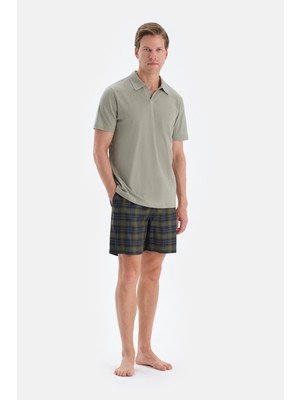Açık Yeşil Polo Yaka Tişört Şort Pijama Takımı