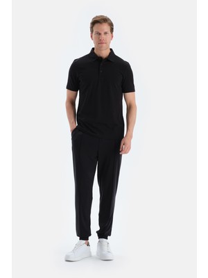 Siyah Patlet Detaylı Paça Bantlı Pantolon