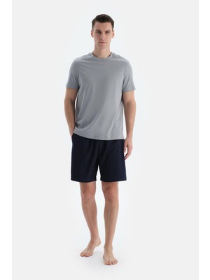 Lacivert Çizgili Dokuma Şort