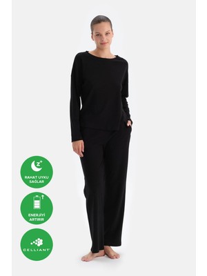 Siyah Bisiklet Yaka Düşük Omuz Cellıant Pijama Takımı