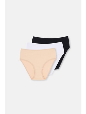 Siyah-Beyaz-Ten Yüksek Bel 3'lü Slip Külot
