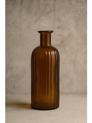 Çizgili Cam Vazo 12X34 cm Amber