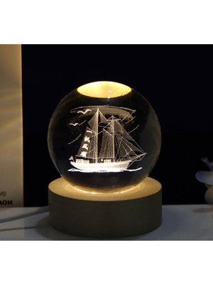 Yelkenli Gemi Renk Değiştiren Işıklı Cam Küre 8cm