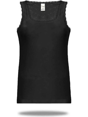 FSM1453 2'li Paket Kadın Pamuklu Transfer Ri̇bana Yuvarlak Yaka Kalın Askılı Dantelli̇ Atlet