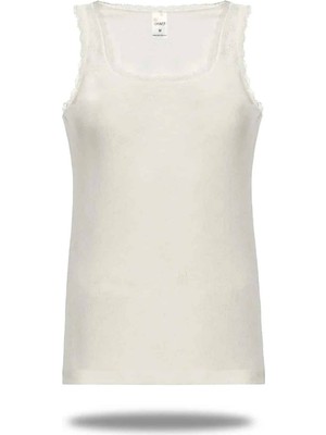 FSM1453 2'li Paket Kadın Pamuklu Transfer Ri̇bana Yuvarlak Yaka Kalın Askılı Dantelli̇ Atlet