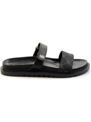 Bambi Siyah Leather Kadın Terlik 2025 İlkbahar/Yaz Düz Taban Deri Şıklığı K04666014003