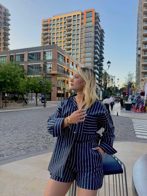 Kadın Gömlek Şort Takım Mavi