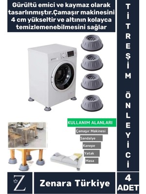 Çamaşır Makinesi Sandalye Kanepe Yatak Mobilya Titreşim Önleyici Sabitleyici Kaydırmaz Ayak 4 Adet