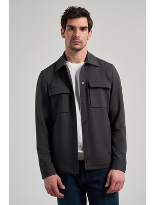 Koyu Antrasit Armürlü Bebe Yaka Kendinden Pamuklu Garnisiz-Biyesiz Standart Fit Mont 1007245163