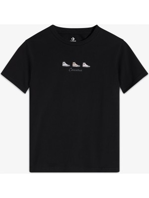 Converse High Tops Kadın Nakışlı Siyah T-Shirt