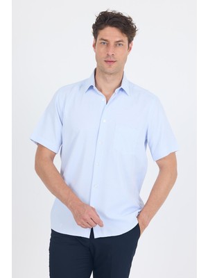 Koyu Mavi Sert  Yaka Kısa Kol Cepli  Comfort Fit Cls Gömlek 1004250263